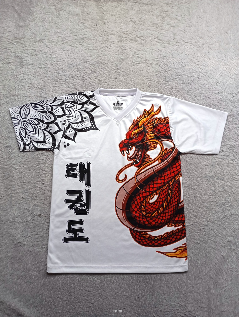 Jersey Putih Desain Naga Merah dan Motif Mandala - Jersey Custom PROKAOS