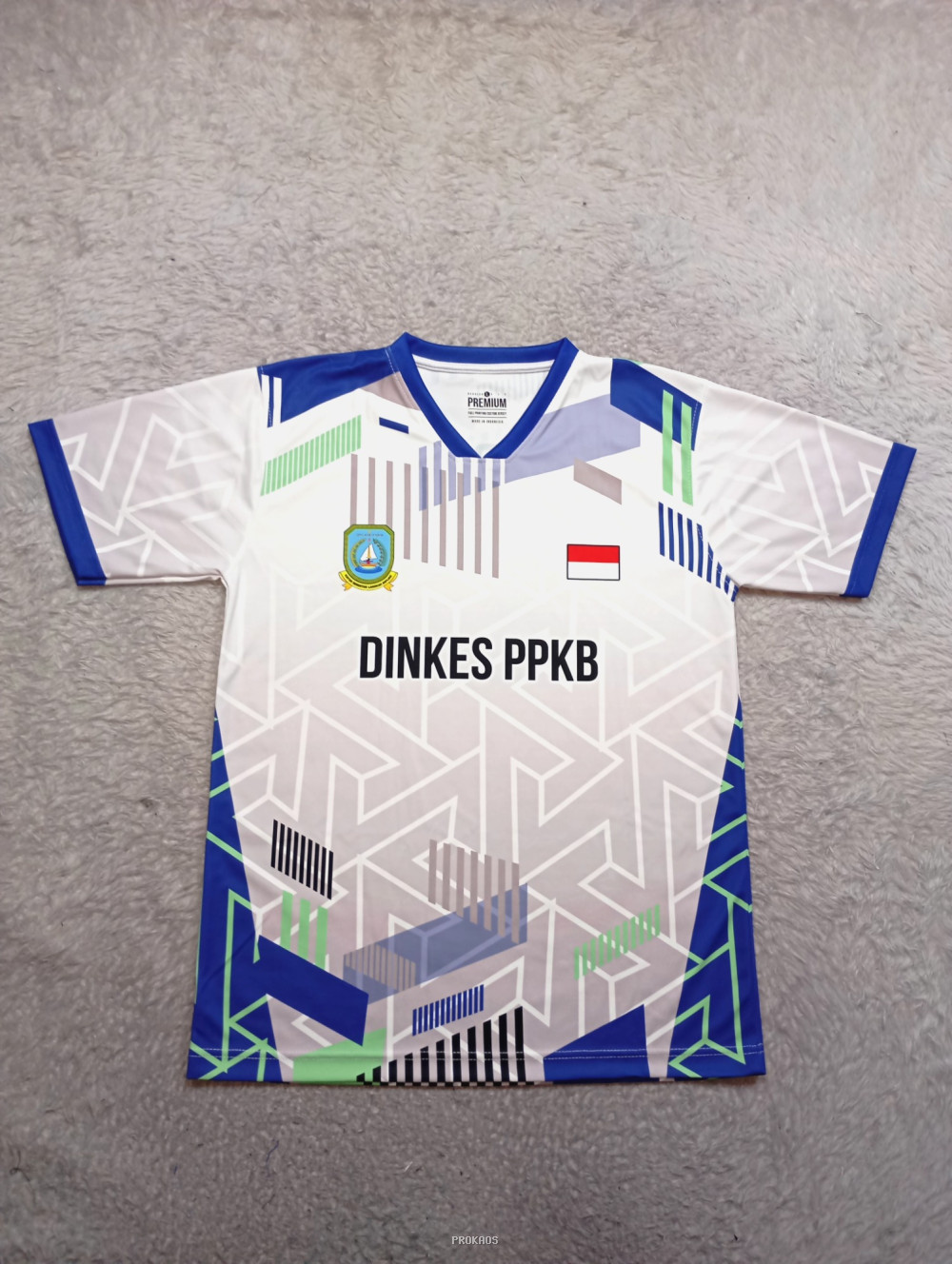 Jersey Putih DINKES PPKB: Desain Geometris & Logo Instansi - Jersey Custom PROKAOS