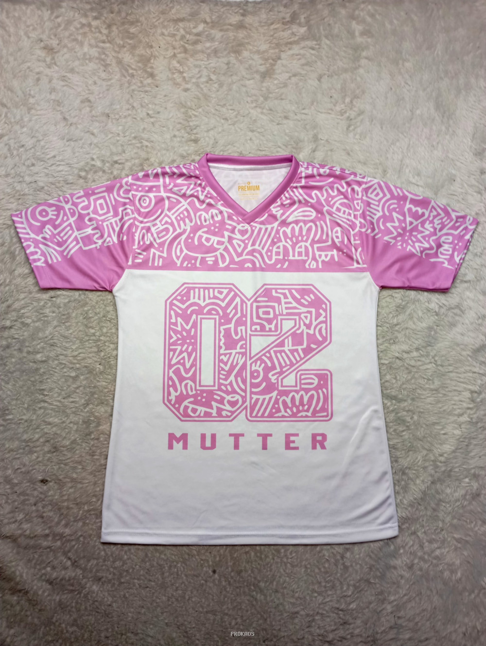 Jersey Putih-Pink dengan Desain Doodle & Nomor 02 - Jersey Custom PROKAOS