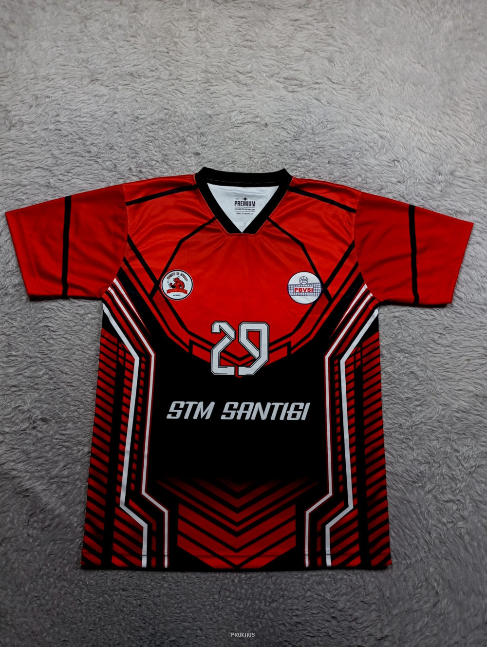 Jersey STM Santisi Merah Hitam dengan Nomor 29 - Jersey Custom PROKAOS