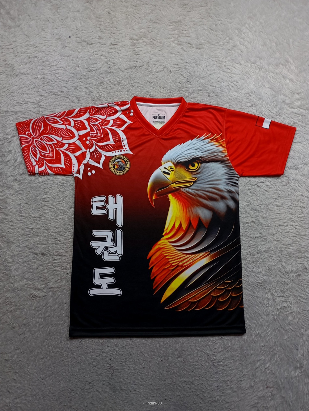 Jersey Taekwondo Merah: Elang Gagah & Desain Mandala - Jersey Custom PROKAOS