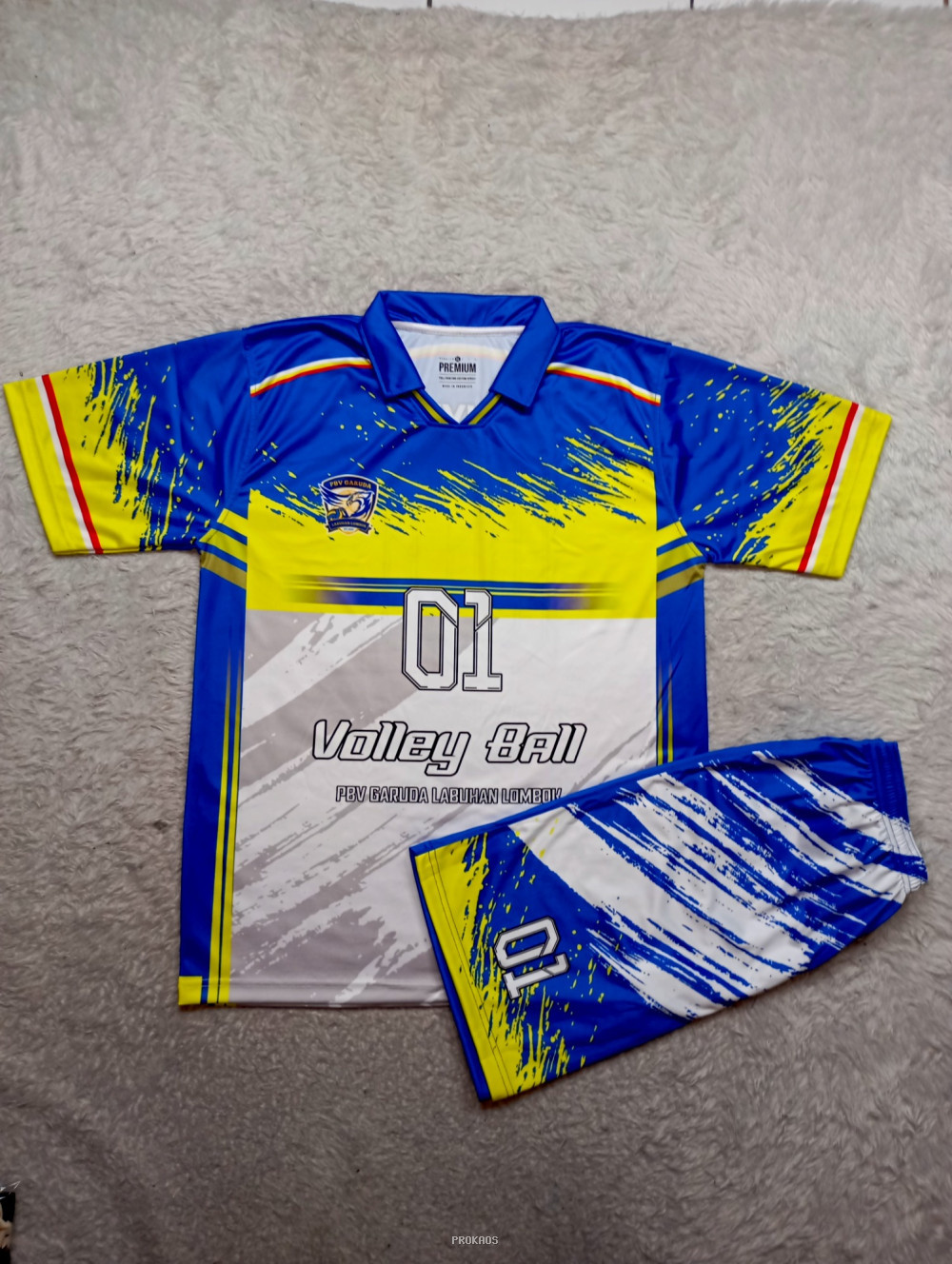 Jersey Voli Biru-Kuning 'Garuda Labuhan Lombok' - #01 - Jersey Custom PROKAOS