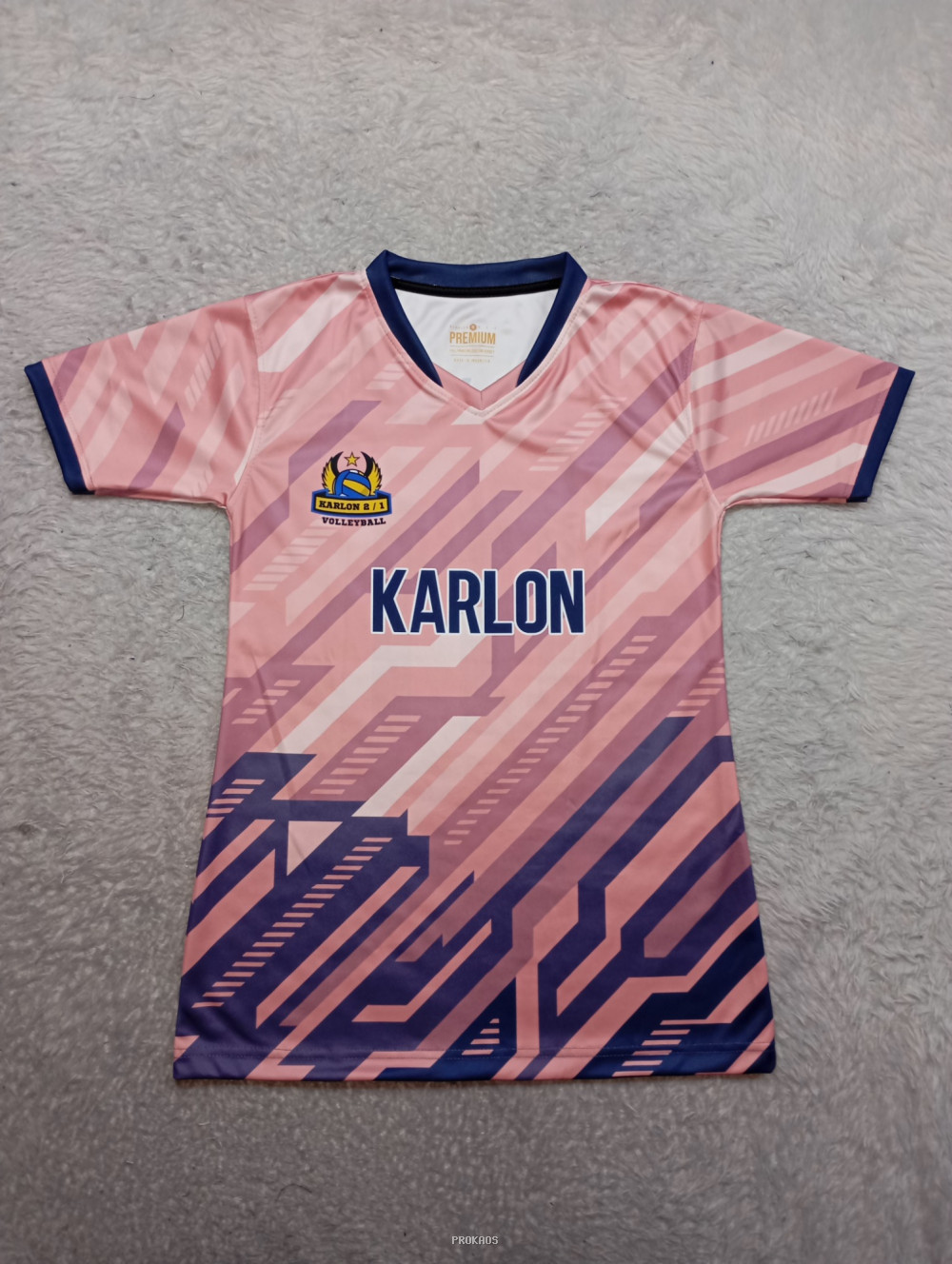 Jersey Voli 'KARLON': Desain Gradasi Merah Muda-Ungu - Jersey Custom PROKAOS