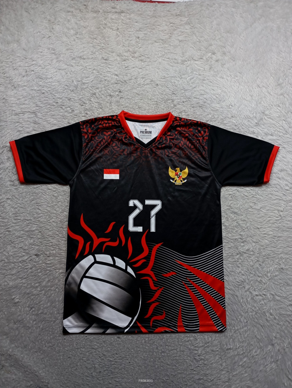 Jersey Voli Nasional Indonesia: Hitam, Merah, & Garuda - Jersey Custom PROKAOS