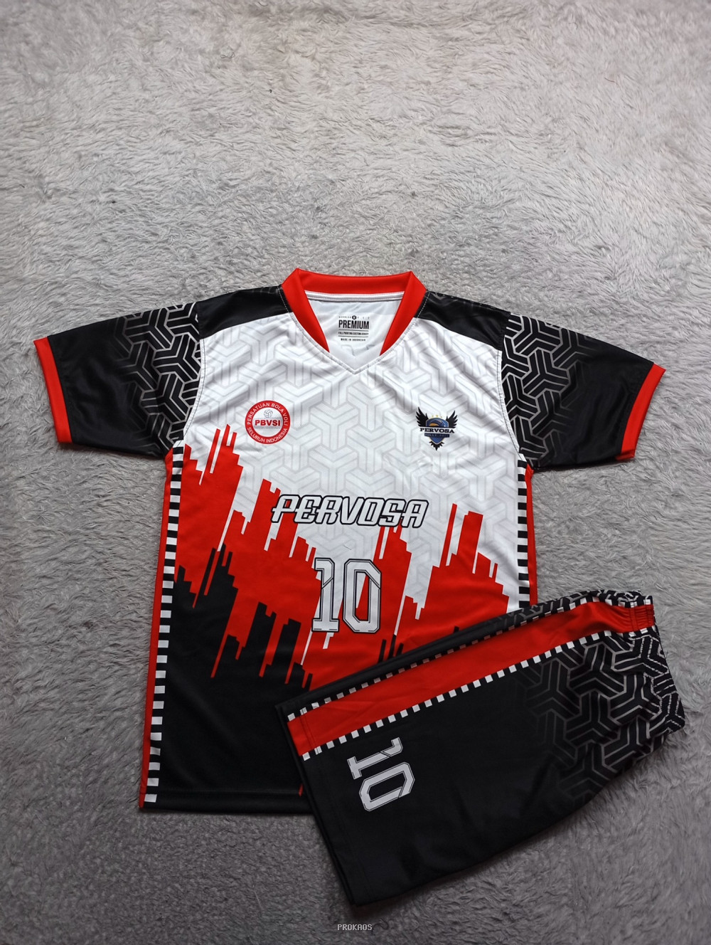 Jersey Voli Perbosa: Kombinasi Merah, Hitam, dan Putih - Jersey Custom PROKAOS