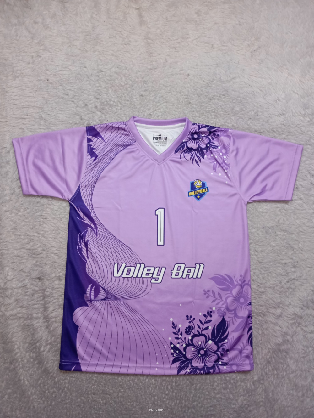 Jersey Voli Ungu dengan Motif Bunga dan Nomor 1 - Jersey Custom PROKAOS
