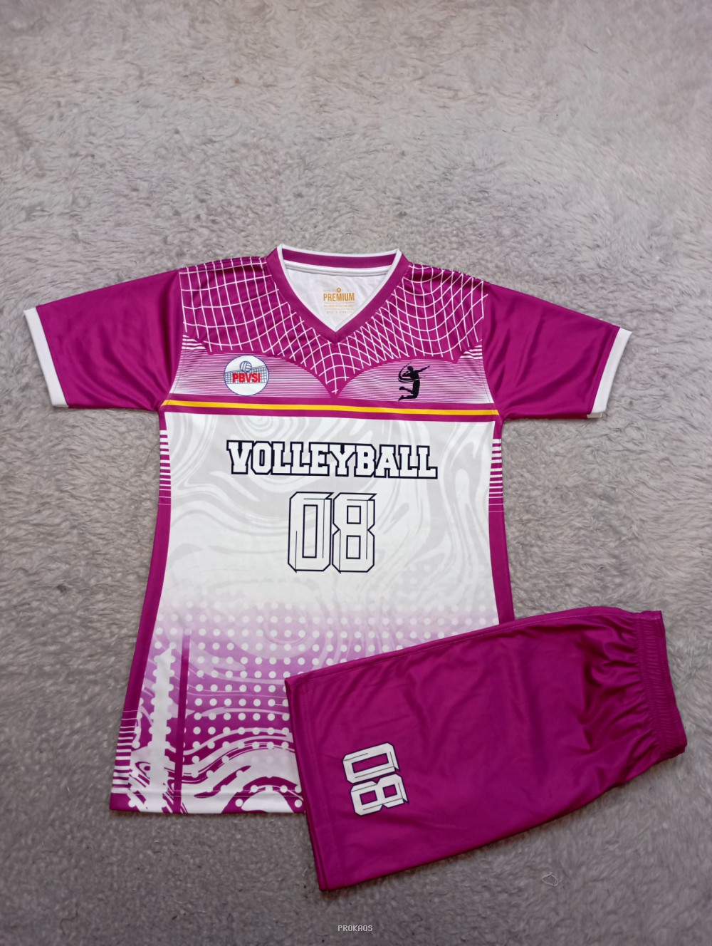 Jersey Voli Ungu-Putih Desain Modern Nomor 08 - Jersey Custom PROKAOS