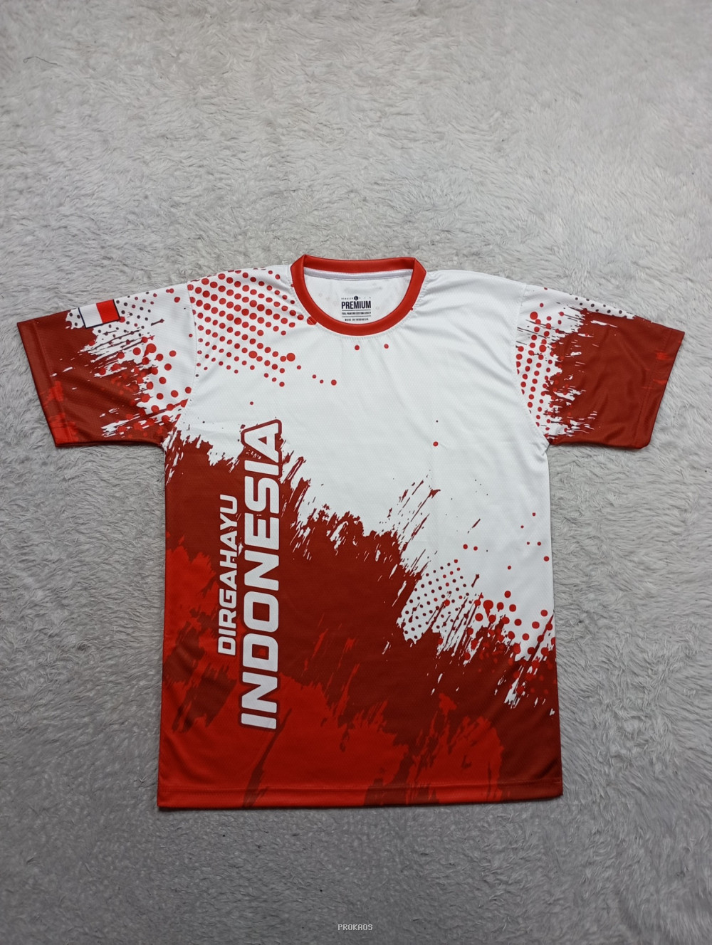 Kaos Merah Putih Dirgahayu Indonesia: Desain Splatter - Jersey Custom PROKAOS