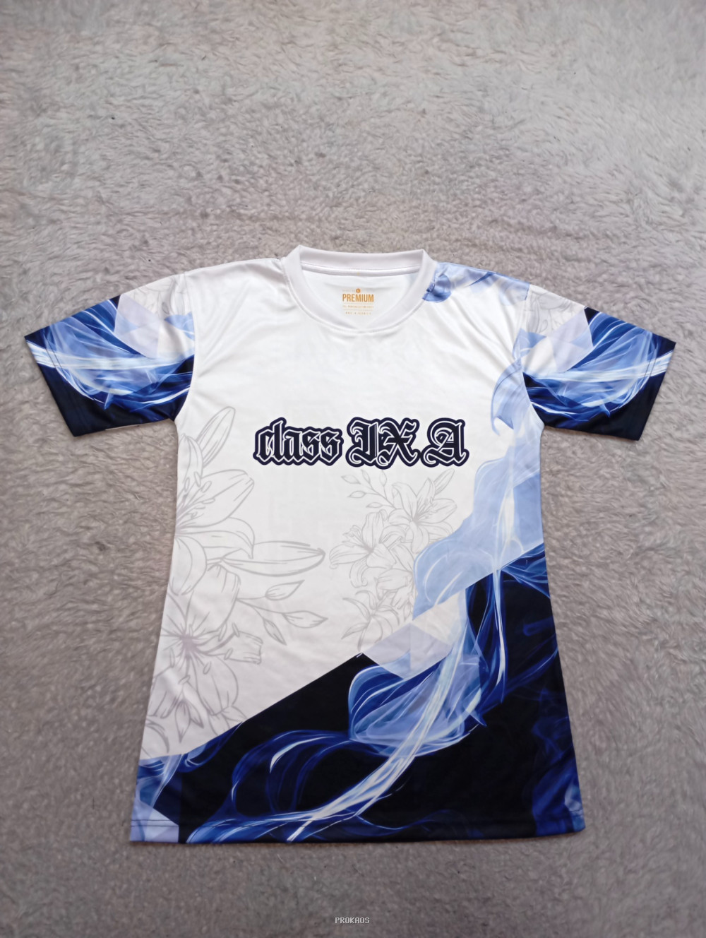 Kaos Putih Class IXA dengan Desain Abstrak Biru - Jersey Custom PROKAOS