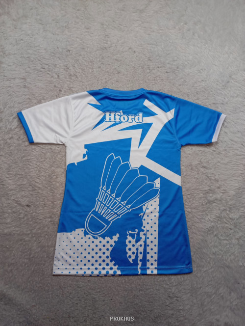Jersey Badminton Biru Putih dengan Desain Shuttlecock - Gambar 2