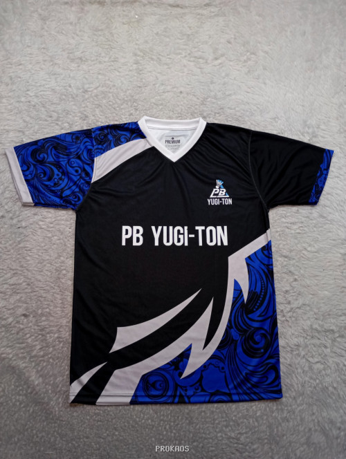Jersey Badminton Hitam-Biru dengan Desain Floral - Jersey Custom PROKAOS