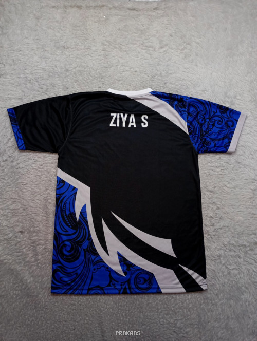Jersey Badminton Hitam-Biru dengan Desain Floral - Gambar 2