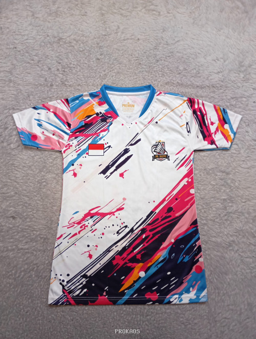 Jersey Badminton Motif Abstrak Warna-warni & Bendera Merah Putih - Jersey Custom PROKAOS