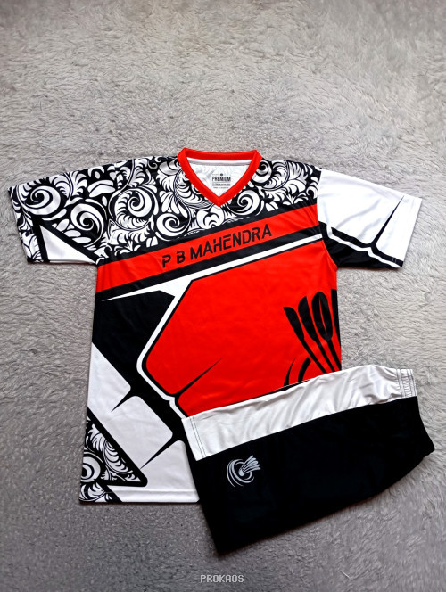 Jersey Badminton 'PB Mahendra' dengan Motif Floral & Merah - Jersey Custom PROKAOS