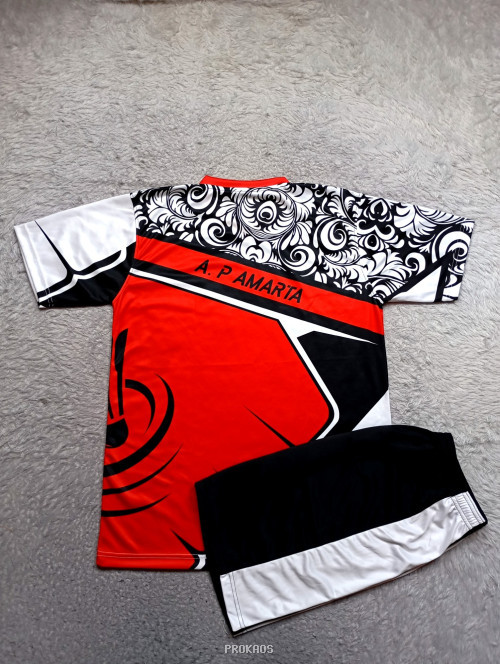 Jersey Badminton 'PB Mahendra' dengan Motif Floral & Merah - Gambar 2