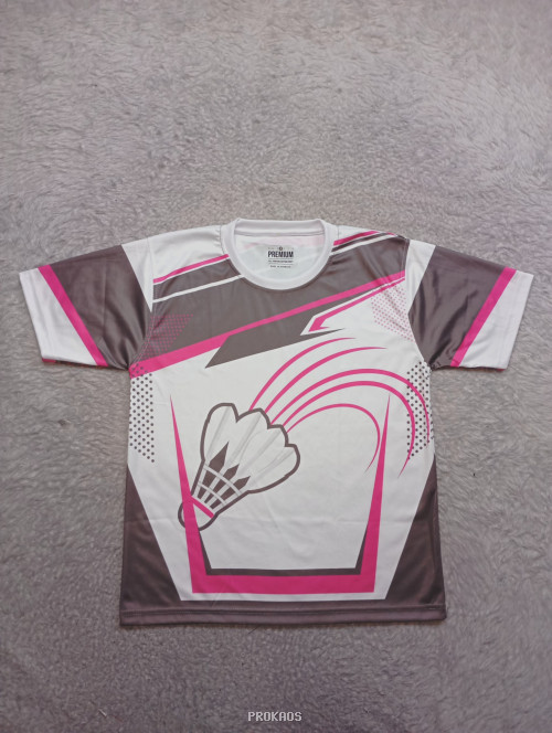 Jersey Badminton : Putih, Abu, Pink - Jersey Custom PROKAOS
