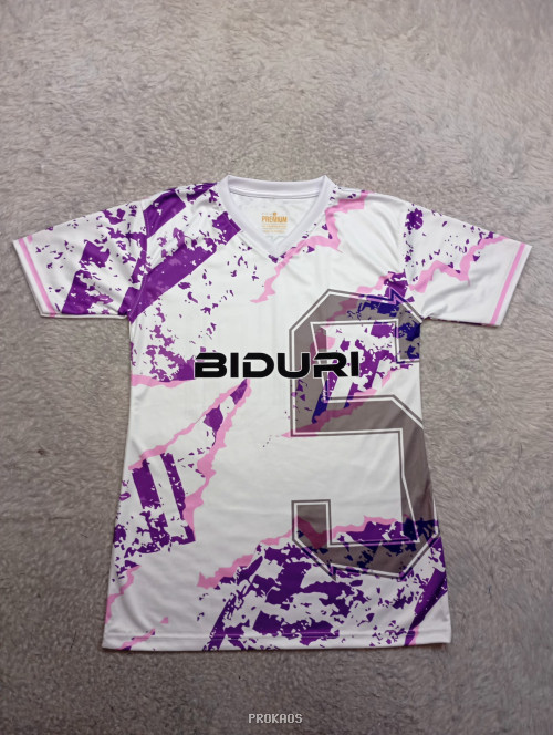 Jersey Biduri Putih dengan Motif Abstrak Ungu & Pink - Jersey Custom PROKAOS