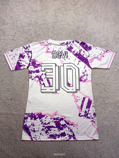 Jersey Biduri Putih dengan Motif Abstrak Ungu & Pink - Gambar 2