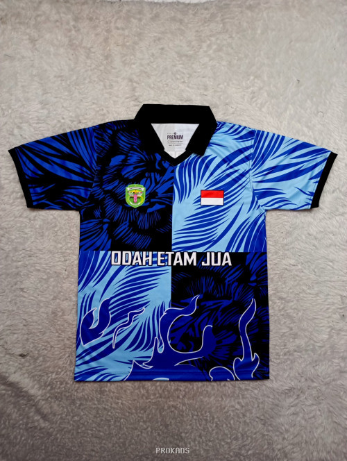 Jersey Biru-Hitam dengan Desain Daun & Bendera Merah Putih - Jersey Custom PROKAOS