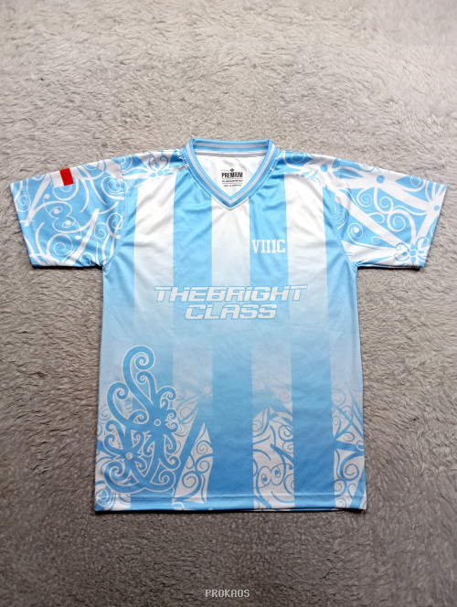 Jersey Biru-Putih dengan Motif & Branding 'THEBRIGHT CLASS' - Jersey Custom PROKAOS