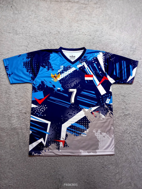 Jersey Bola Biru Navy Motif Abstrak & Lambang Garuda - Jersey Custom PROKAOS