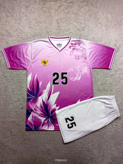 Jersey Bola Ungu-Putih Desain Bunga & Nomor 25 - Jersey Custom PROKAOS