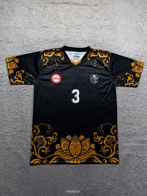 Jersey Bola Voli Hitam dengan Ornamen Emas & Motif Batik - Jersey Custom PROKAOS