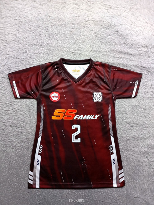 Jersey Bola Voli Merah Marun: SS Family Nomor 2 - Jersey Custom PROKAOS