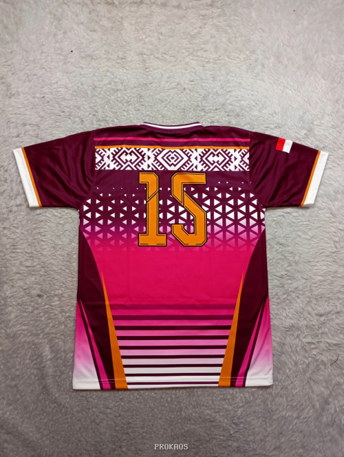 Jersey Bola Voli Merah Ungu dengan Desain Etnik Modern - Gambar 2