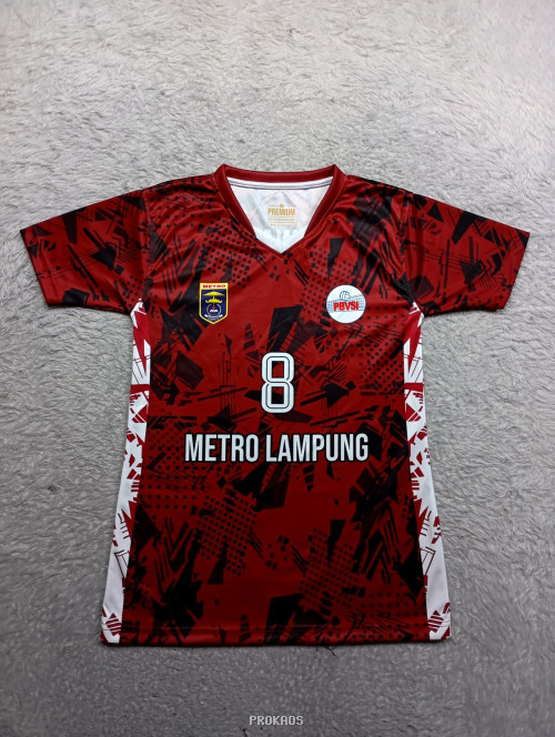 Jersey Bola Voli Metro Lampung: Merah dengan Motif Abstrak - Jersey Custom PROKAOS