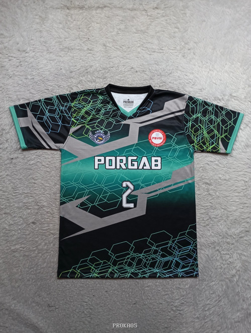 Jersey Bola Voli PORGAB dengan Desain Geometris Hijau-Hitam - Jersey Custom PROKAOS