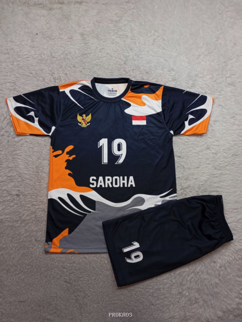 Jersey Bola Voli Tim Nasional: Warna Navy & Oranye, Saroha #19 - Jersey Custom PROKAOS