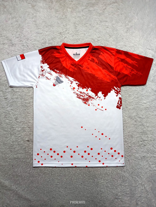 Jersey Bulutangkis: Merah Putih dengan Desain Brushstroke - Jersey Custom PROKAOS
