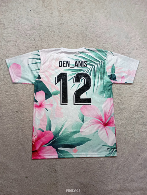 Jersey Floral Tropis: Putih, Bunga, dan Angka 12 - Gambar 2