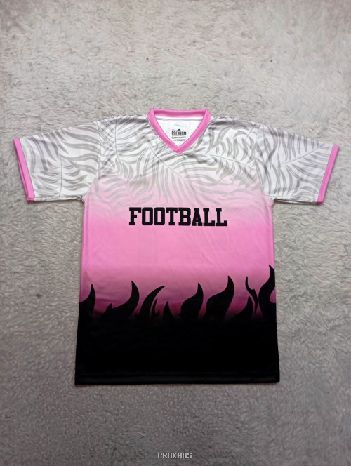 Jersey Football Pink dengan Motif Daun & Api - Jersey Custom PROKAOS