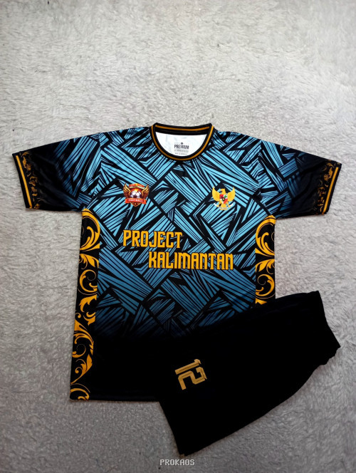 Jersey Kalimantan: Biru-Hitam dengan Motif & Garuda - Jersey Custom PROKAOS