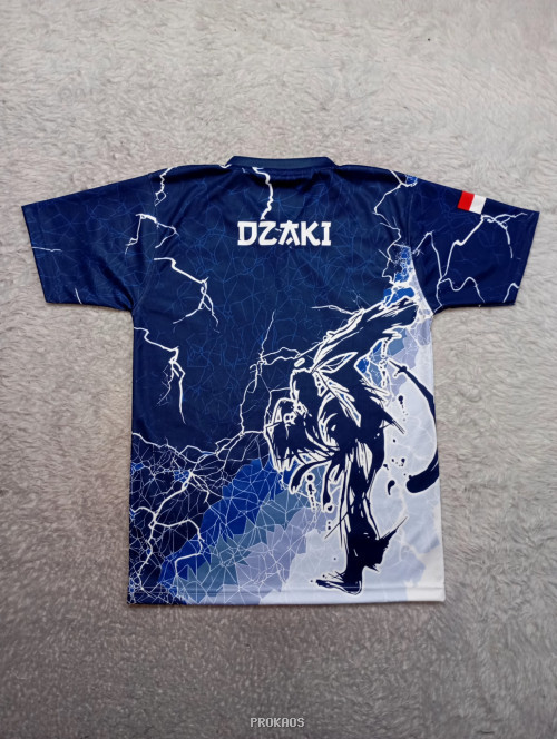 Jersey Karate Biru Gelap dengan Desain Petir dan Ilustrasi Atlet - Gambar 2