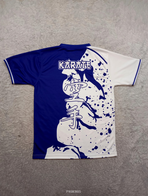 Jersey Karate Biru Putih: Desain Splatter & Kanji - Gambar 2