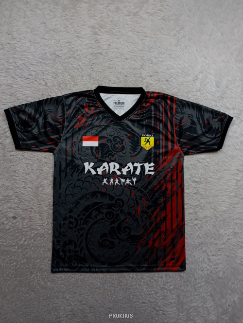 Jersey Karate: Kombinasi Abu-abu, Merah, dan Motif Naga - Jersey Custom PROKAOS