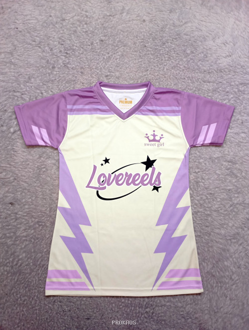 Jersey Kelas Lovereels Motif Petir : Putih, Ungu - Jersey Custom PROKAOS