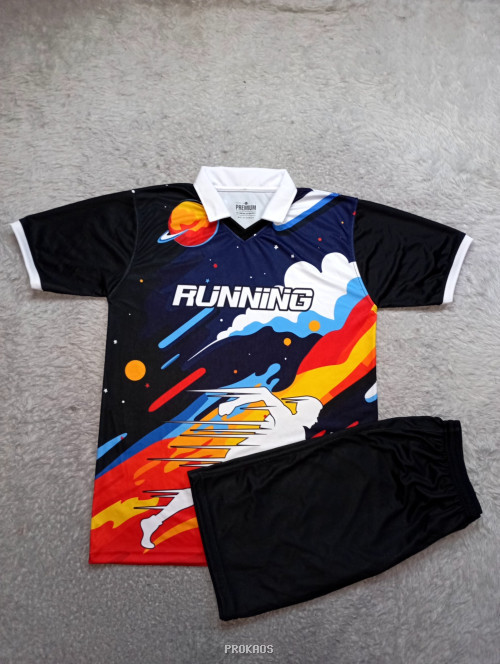 Jersey Lari Desain Kosmik Galaksi dengan Celana Pendek Hitam - Jersey Custom PROKAOS