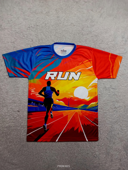 Jersey Lari Desain Sunset dengan Siluet Pelari - Jersey Custom PROKAOS