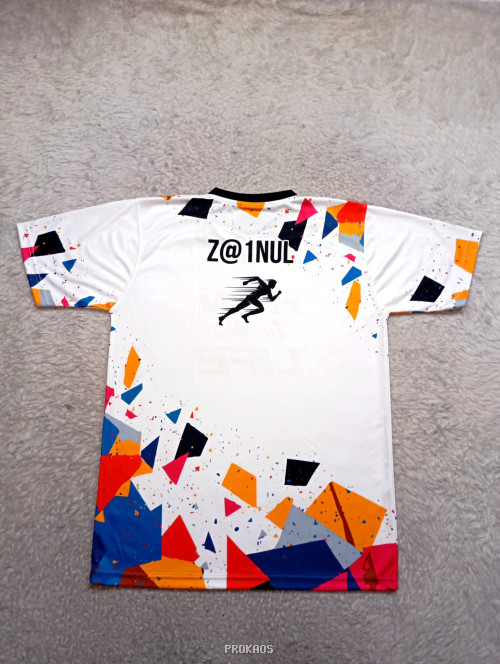 Jersey Lari Putih dengan Desain Abstrak & Pesan 'Run For Your Life' - Gambar 2