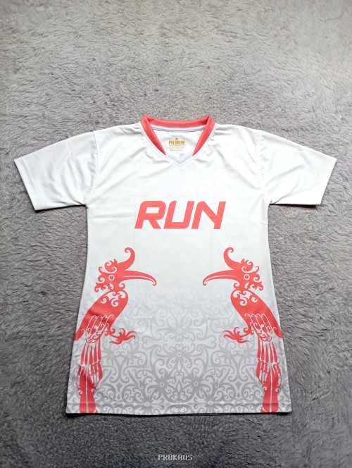 Jersey Lari Putih dengan Desain Burung Merah & Motif Unik - Jersey Custom PROKAOS