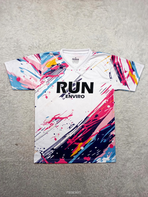 Jersey Lari Putih dengan Desain Splash Warna-warni - Jersey Custom PROKAOS