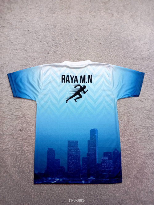 Jersey Lari Run For Your Life : Biru Tua Gradasi  Biru Muda - Gambar 2