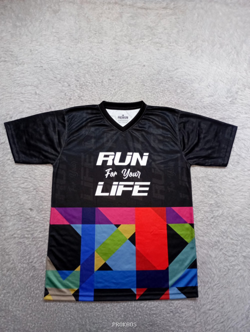 Jersey Lari Run For Your LIFE : Hitam, Warna Warni - Gambar 3