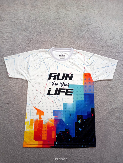Jersey Lari RUN For Your LIFE : Putih, Merah, Kuning, Biru, Hitam - Jersey Custom PROKAOS