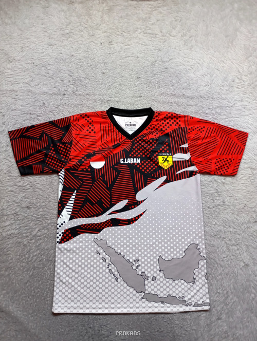 Jersey Merah-Abu dengan Desain Geometris dan Peta Indonesia - Jersey Custom PROKAOS