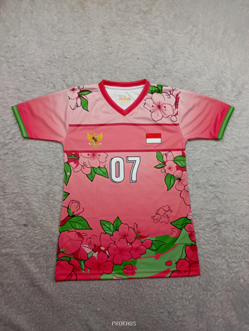 Jersey Merah Muda Motif Bunga & Lambang Garuda Indonesia - Jersey Custom PROKAOS